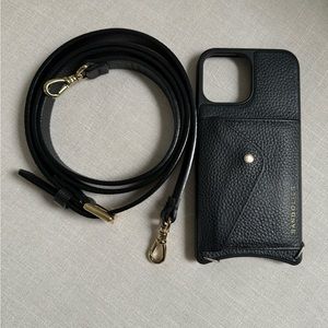 Bandolier Hailey Side Slot Leather Crossbody in Black/Gold | iPhone 13 Pro Max